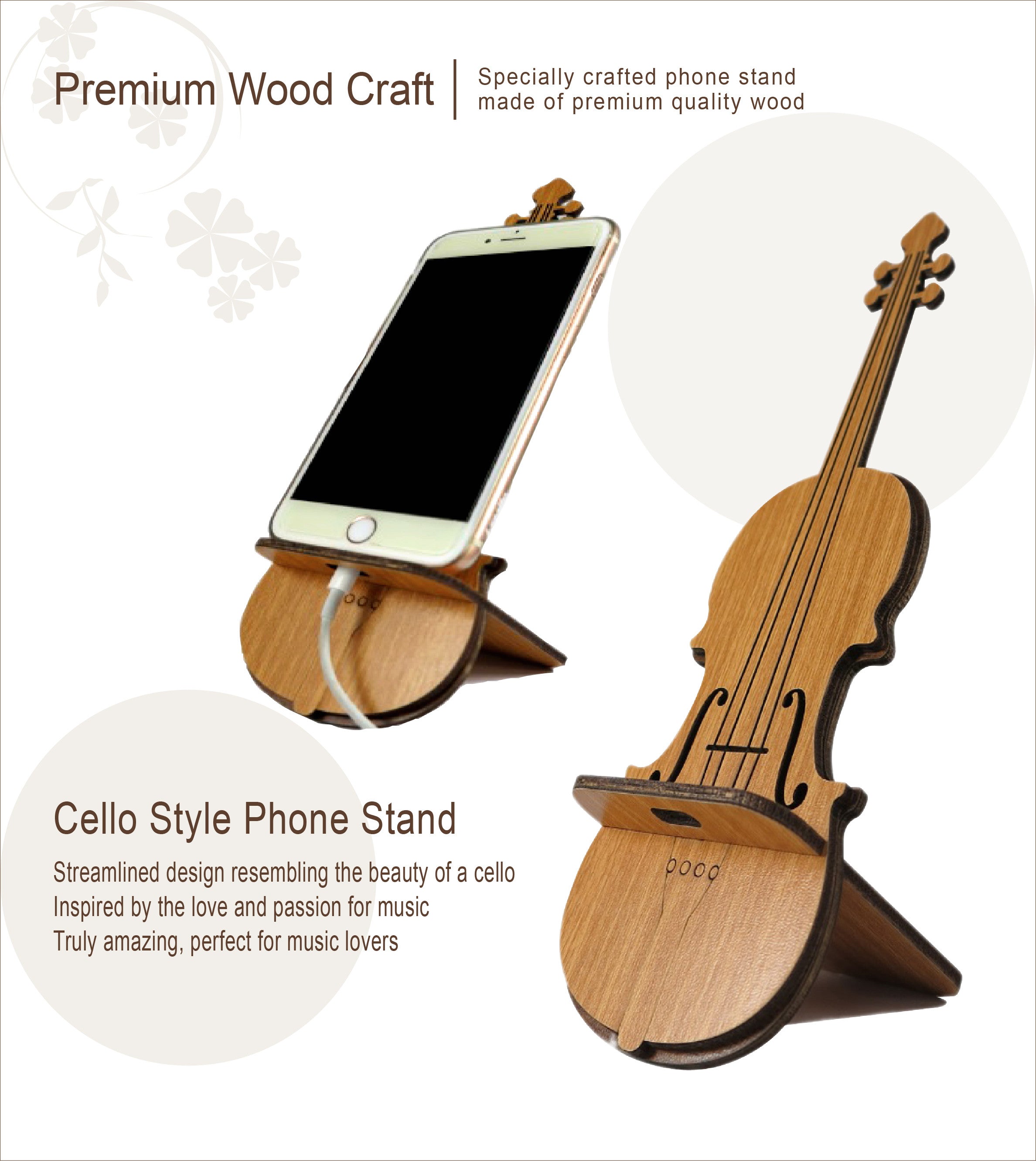 Cello Handcrafted Wooden Phone Stand - Music Creators Online